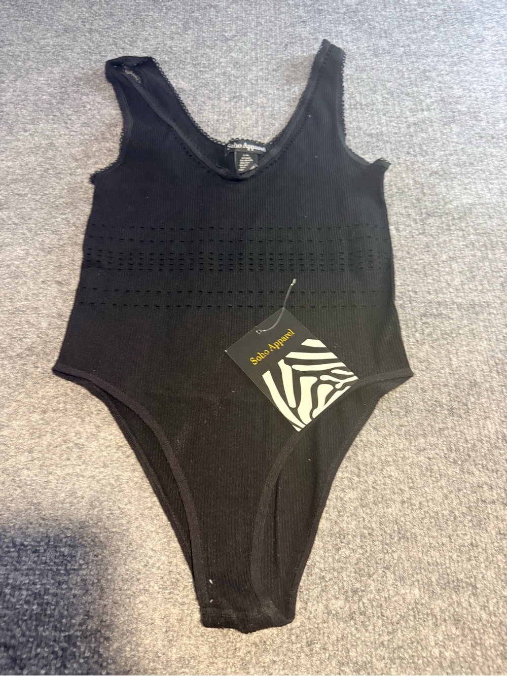 Soho Apparel Black Ribbed Lace-Trim Bodysuit